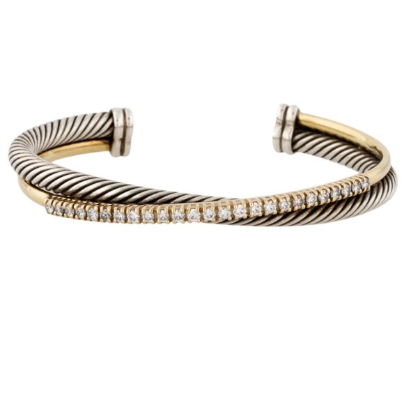 DAVID YURMAN TWO-TONE DIAMOND 1.25 CTW CROSSOVER ROW CUFF BRACELET - Picture 3 of 7